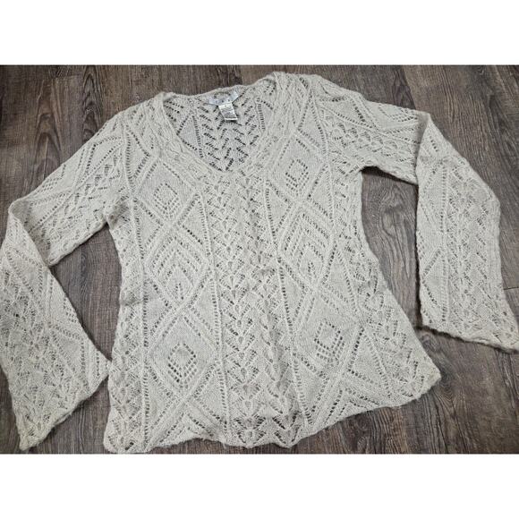 CAbi Sweaters - Cabi Cream Mohair Blend Open Knit V Neck Boho Thin Sweater Blouse Small Shirt